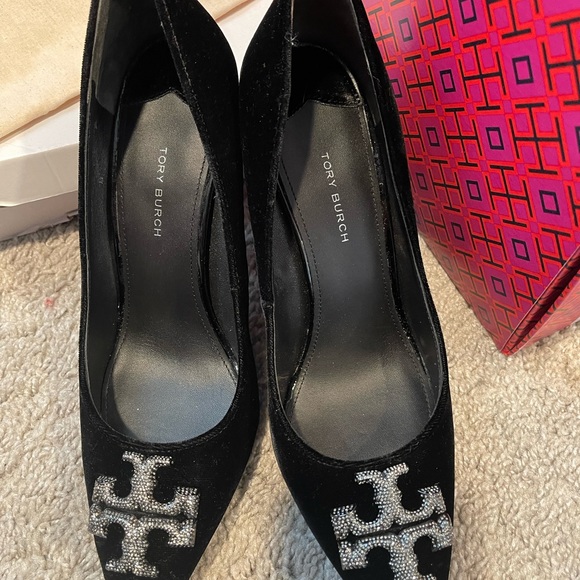 Tory Burch Eleanor pave pump heel velvet shoes size 9.5 worn once - Picture 9 of 12